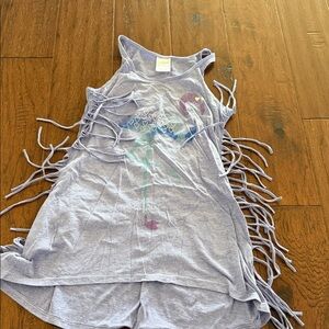 Girls Lavender Flamingo Fringe Tank Top